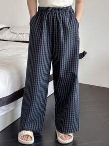 DAZY Tween Girl Geweven Geruite Casual Broek Huiskleding, Lente/Zomer, Terug naar School Kleding