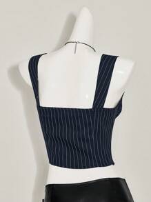 SHEIN ICON Women's Y2k Office Wwomen Outfits Casual Tie Front Striped Wide Strap Tank Top For Everyday Wear