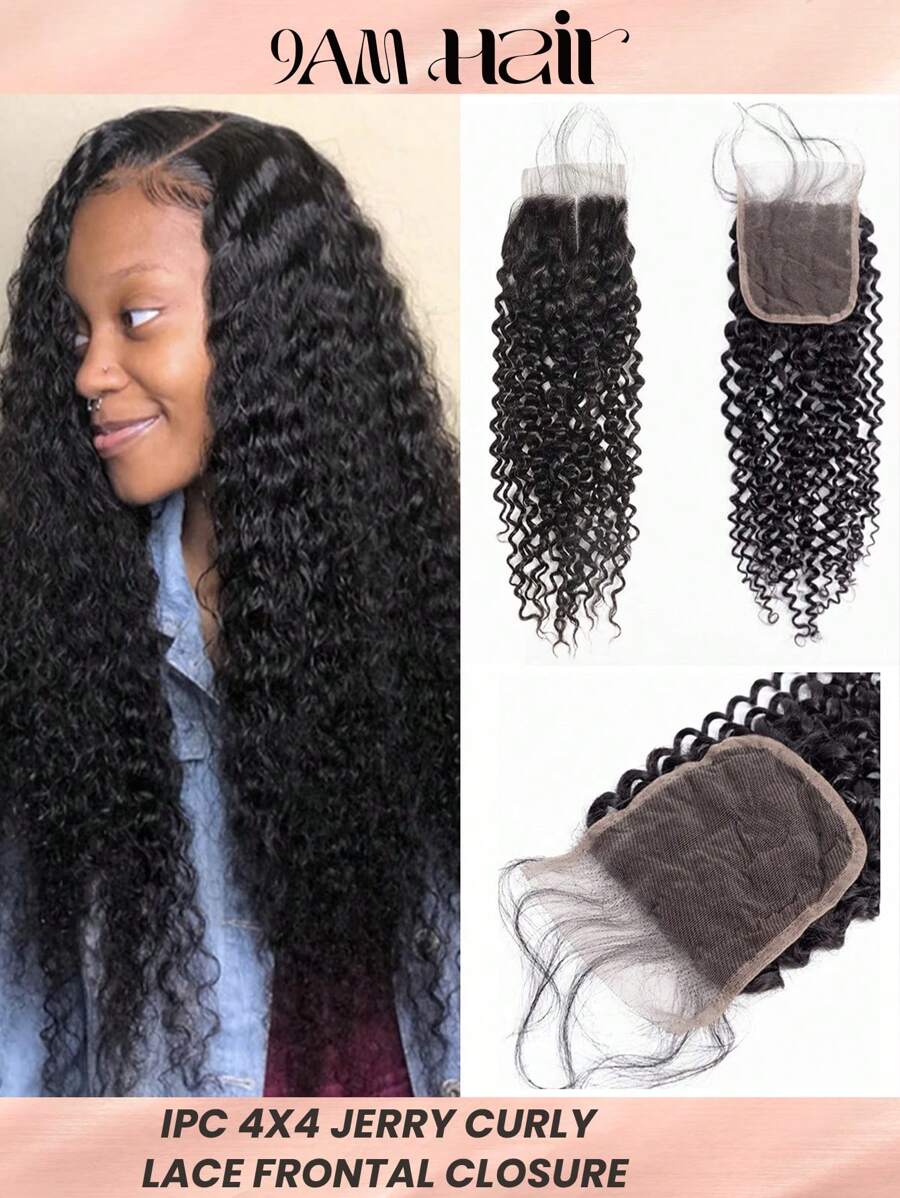 巴西 4x4 蕾丝闭合 100% 未加工人类处女发 预拔杰瑞卷发 预拔发际线前部闭合 自然黑色 带婴儿头发（8 英寸 - 18 英寸，卷曲闭合） - SNatural - 查看 1