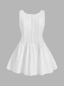 SHEIN EZwear Plus Size Solid Color Sleeveless Ruffle Hem Casual Dress - Apricot - View 1