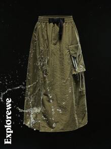 Tween Girls Outdoor Casual Designed Cinch Waist Split Pocket Maxi Skirt, Snug Fit, Versatile For Daily, Travel, Vacation, Spring/Summer