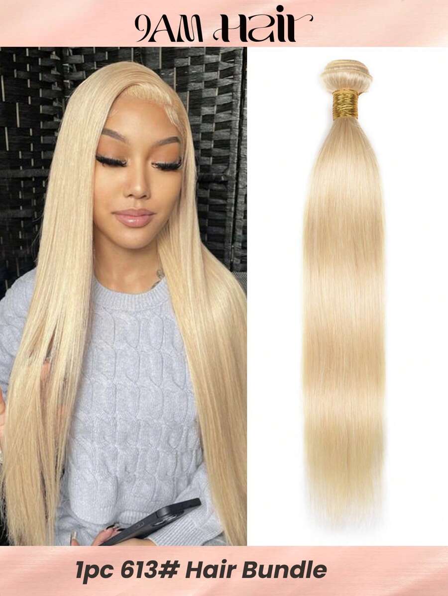 613# Light Blonde Color Straight Virgin Human Hair Weave Bundles 100% Raw Unprocessed 613 Platinum Blonde Hair Weft Easy To Dye