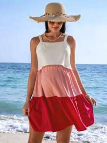 SHEIN Women's Casual Summer Nursing Dress: Sleeveless, Strappy, Multicolor Woven Fabric With Flounce Hem And Convenient Breastfeeding Access - Multicolor - View 6