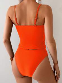 SHEIN Swim Springbreak New Elegant 2pcs Ruffled Strap Bikini Set, Simple Fashion Fresh Swimwear Suit For Summer Beach Vacation - Orange - View 2