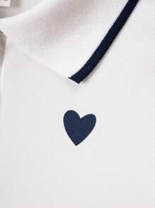 SHEIN Young Girl' Collegiate Style Solid Color Collar Heart Print Polo Dress, Suitable For Back To School, Daily Wear, Summer - White - View 6