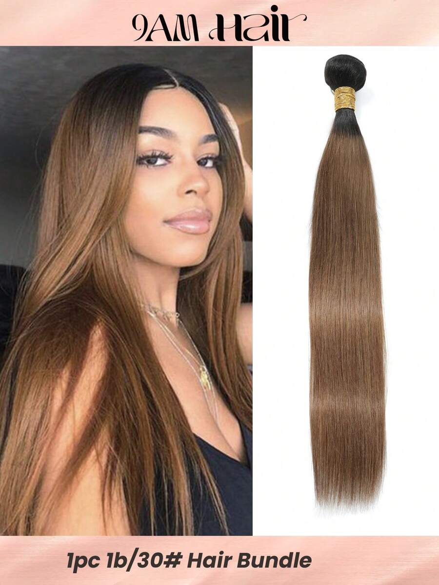 1PC Straight Ombre Human Hair Weave Bundles 2 Tone Color 1B/30# Virgin Human Hair Bundles Double Weft Hair Weave For Women - SNATURAL/30 - View 1