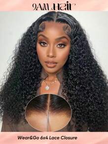 Wear&Go 6X4 卷曲人发无胶假发卷发假发透明预切蕾丝前部假发预拔发际线即戴蕾丝闭合假发自然黑色人发假发原始头发适合女性日常使用 - Natural Black - 查看 1