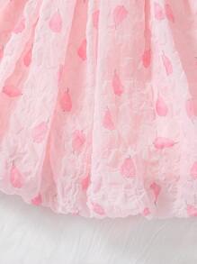 Set de 2 piezas de niña con top de tirantes con estampado de flores de pompón y pantalones de pierna ancha - Rosa - Ver 4