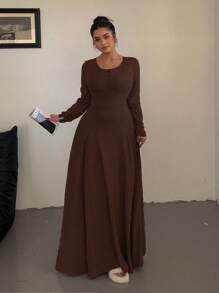 Flirla Solid Color Knitted Elegant Waist-Cinched A-Line Drape Skirt