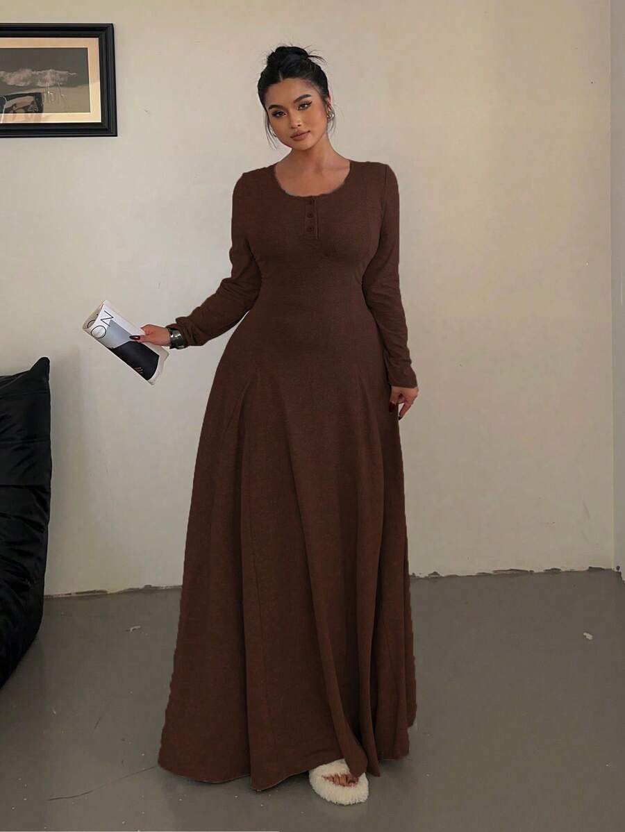 Flirla Solid Color Knitted Elegant Waist-Cinched A-Line Drape Skirt