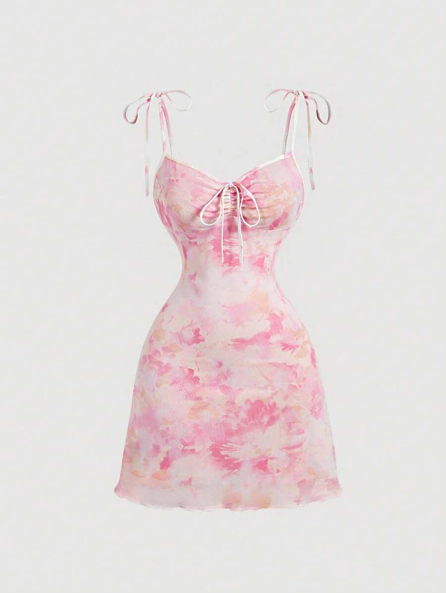 SHEIN MOD Women's Pink Sfumato Print Summer Mini Dress,Graduation Dresses For Women,Summer Dress,Easter Dress Women,Concert Outfit Women,Music Festivals - Pink - View 1