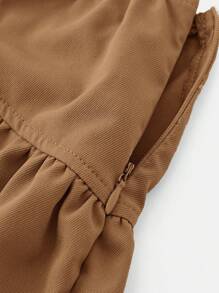 年轻女孩休闲双层裙子，带荷叶边下摆和侧系带，非常适合秋冬季休闲日常穿着和学校日常穿着，妈妈和女儿搭配，姐妹和我搭配 - 咖啡棕 - 查看 5