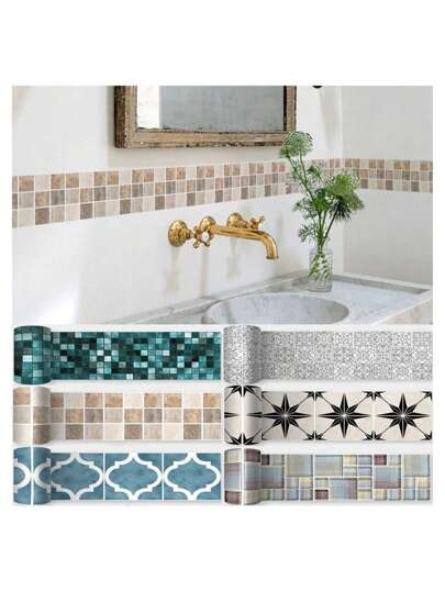 1pc 2m/Roll Self-Adhesive Waterproof Wall Sticker For Bathroom, Kitchen And Tile Waistline, Skirting Line Sealing Tape For Home Decor