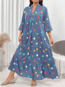 SHEIN LUNE Đầm dài rộng in hoa cỡ lớn cho nữ Đầm dạ hội Quần áo mùa thu Quần áo Đầm thanh lịch cho nữ Đầm công sở thường ngày cho nữ Đầm công sở Trang phục ngày lễ Quần áo dự tiệc Đầm dự tiệc cho nữ Đầm dự tiệc sequin cho nữ - Màu xanh bụi bặm - Xem 6