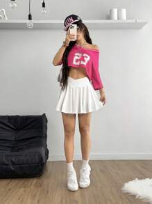 Coolane 适合日常穿着的女士纯色不对称腰带瑜伽短裙 - 白色 - 查看 5