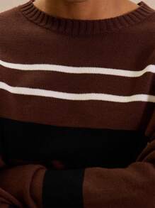 Musero Jersey de punto con hombros caídos y rayas de contraste para hombres