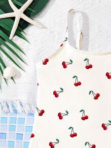 SHEIN 年轻女孩简约休闲细肩带连体泳衣，适合夏季 - 彩色 - 查看 3