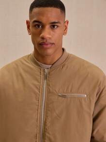 Musero Men Lightweight Zip Through Pocket Detail Ribbed Cuffed Bomber Jacket - Brown - View 4