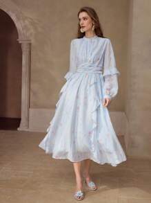 MOTF VESTIDO LARGO CON VOLANTES Y ESTAMPADO FLORAL - Celeste - Ver 6