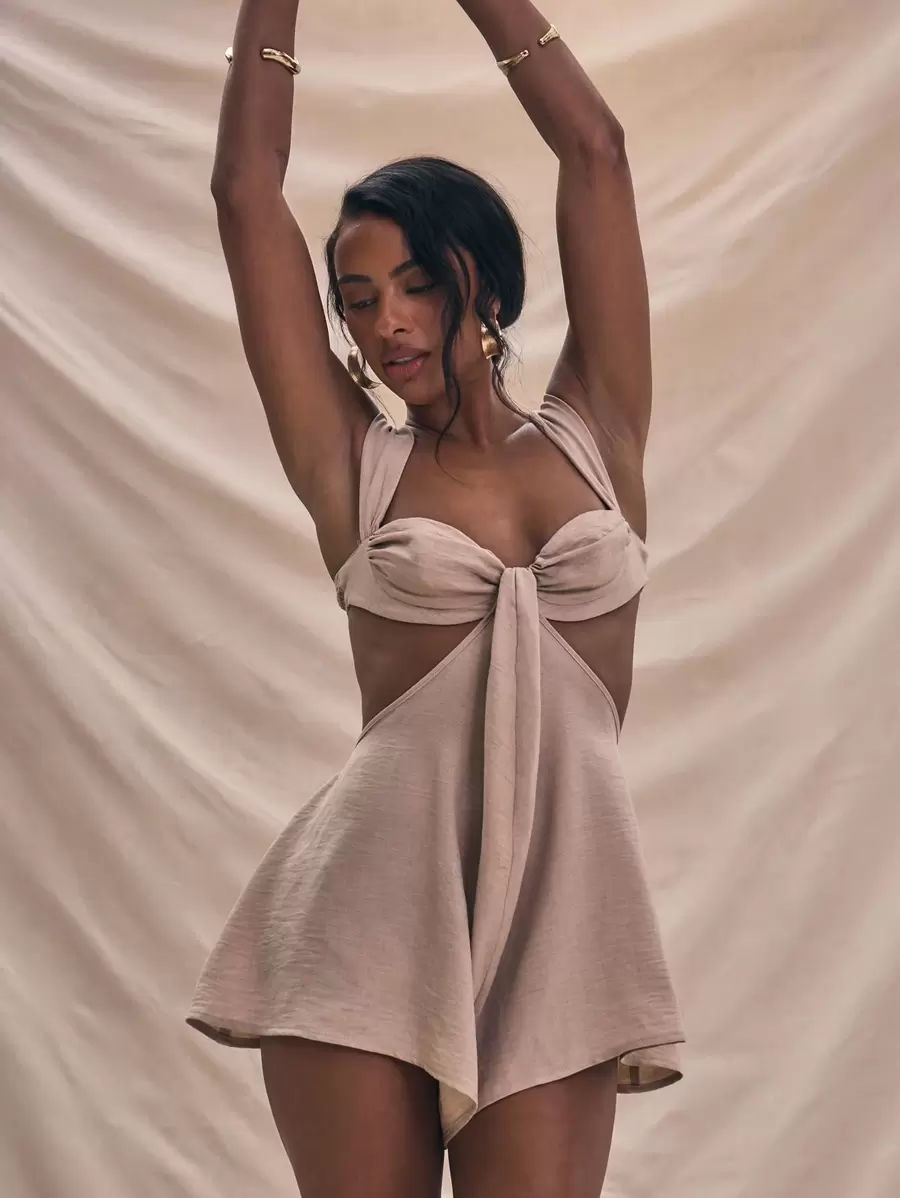 MUSERA Cut Out Flowy Playsuit Underwire Detail Thick Straps Summer Outfit Vacation Cute Boho  Summer Vacation Wear Holiday Wedding Guest Western Fall Autumn Date Night Winter Evening - Brown - View 1