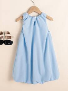 Vestido de tirantes blanco elegante, lindo y dulce para niñas pequeñas, de verano - Azul - Ver 2