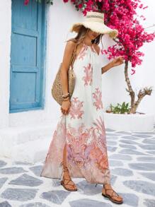 Vivid Eden Robe de plage à encolure ras-du-cou à motif Pelis pour femmes, printemps/été - Multicolore - Voir 3