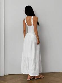 SHEIN EZwear Boho Style White Pleated Bust Long Dress For Summer Vacation - White - View 2