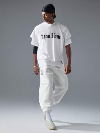 NEON BLANC Pantalon de jogging long avec lettres imprimées de style streetwear pour hommes