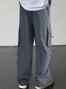 Manfinity EMRG 男士纯色口袋直筒休闲裤，简约风格，适合日常穿着