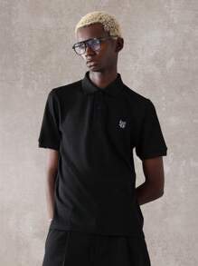 SUMWON Luxury Ribbed Essential Polo Shirt Designer Classic Textured Short Sleeve Athletic Modern Business Casual Smart Collared Top Autumn Spring Streetwear Summer - Black - View 1