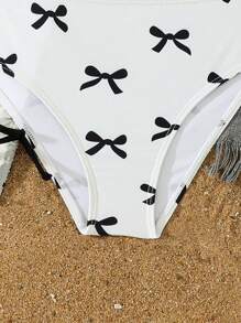 3pcs/Set Tween Girl Printed Random Splicing Bikini Swimwear - White - View 4