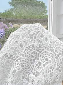 SHEIN Clasi Plus Size Lace Trim Hollow Out Vacation Shorts - White - View 3