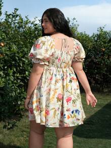 SHEIN MOD Plus Size Girls' Romantic Holiday Floral Print Cropped Babydoll Dress. Prom Dresses For Ladies. Women Dresses Floral.Dresses - Multicolor - View 2