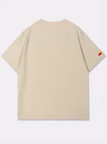 Manfinity Homme Camiseta de manga corta de cuello redondo con estampado de letras casual para hombre - Caqui - Ver 2