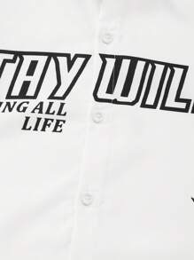 SHEIN Tween Boy Casual Fashion Letter Print Short Sleeve Loose Shirt, Suitable For Attending Various Interest Classes Or Outdoor Activities - Black and White - View 6