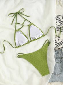 Swim Vcay Bộ đồ bơi bikini dây mảnh gợi cảm màu trơn thông thường dành cho nữ, mùa hè - Màu xanh Ô liu - Xem 6