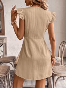 SHEIN Frenchy Vestido casual de mujer de manga corta con cuello en V de un solo botonadura y unicolor