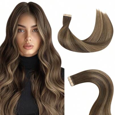 20PCS Straight Tape In Human Hair Extensions 100% Real Remy Human Hair 14-24inches Natural High Quality 50G/Pack For Salon Silky Seamless Invisible PU Tape In Hair Extensions