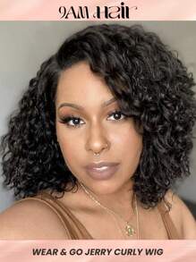 Glueless Wig Ready And Go Kinky Curly Short Curly Human Hair Wigs For Women Full Machine Made Wig Jerry Curly Wave Wigs Cheap Curly Bob Wigs Natural Black