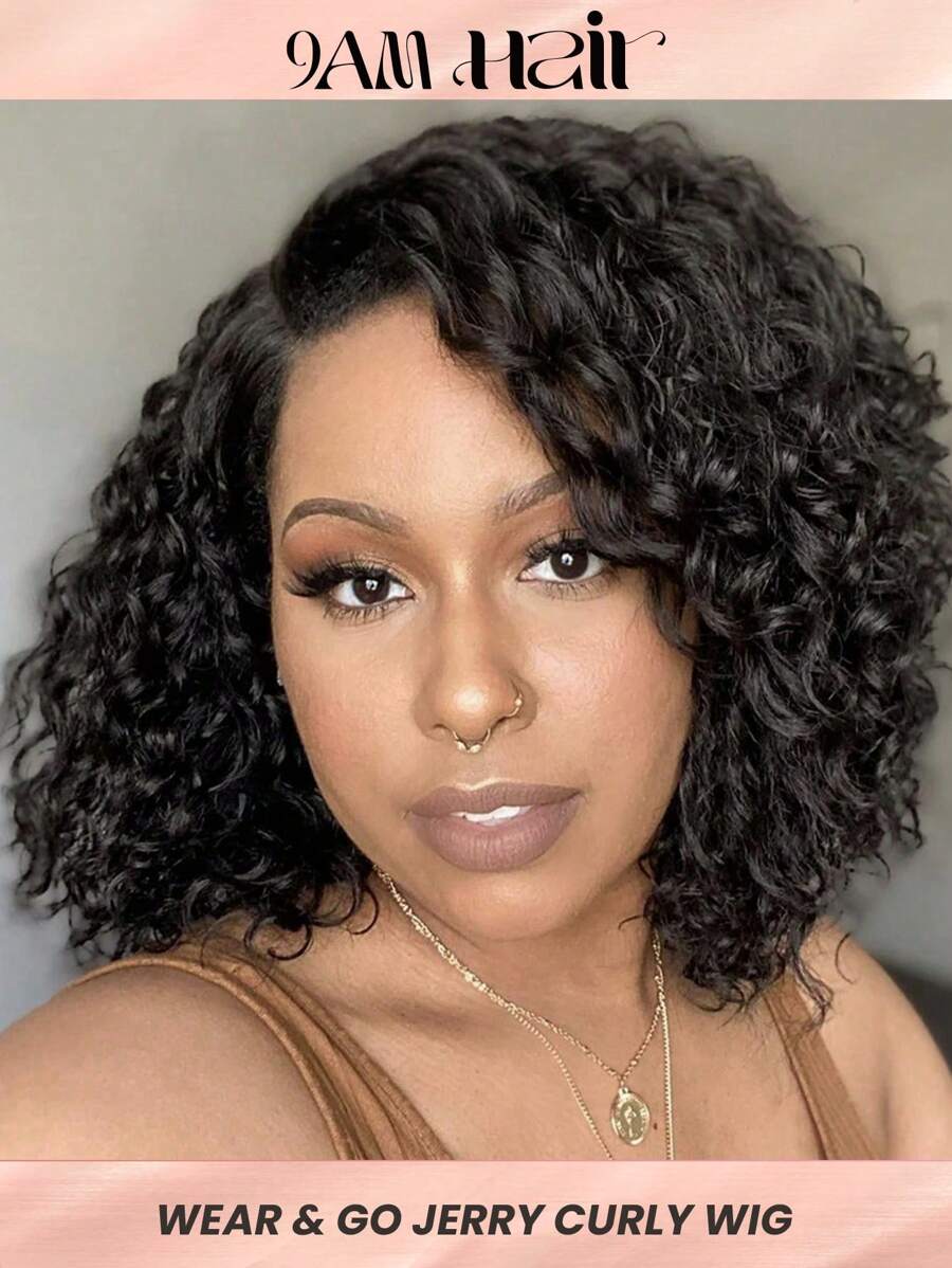 Glueless Wig Ready And Go Kinky Curly Short Curly Human Hair Wigs For Women Full Machine Made Wig Jerry Curly Wave Wigs Cheap Curly Bob Wigs Natural Black