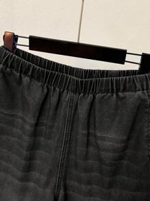 SHEIN Teen Girls Casual Washed Soft Lightweight Spring & Summer Elastic Waist Jeans - Black - View 4