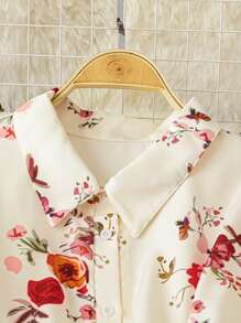 SHEIN LUNE Plus Size Women Elegant Floral Print Shirt Dress, Spring/Summer