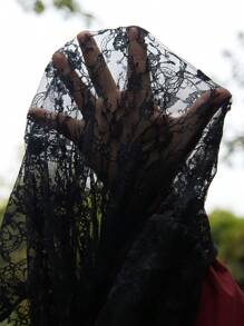 Swim Chiccia Plus Size Floral Lace Beach Cover-Up For Elegant Wedding Season For Summer Beach Vacation - Black - View 6