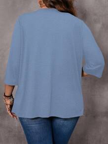 EMERY ROSE Plus Size Vacation Casual Solid Color Teacher Fall Coat - Baby Blue - View 2