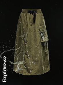 Tween Girls Outdoor Casual Designed Cinch Waist Split Pocket Maxi Skirt, Snug Fit, Versatile For Daily, Travel, Vacation, Spring/Summer