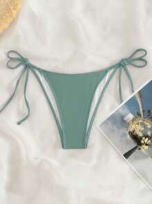 SHEIN Swim Women's Solid Color Sexy Bikini Bottom For Summer Beach - Green - View 1