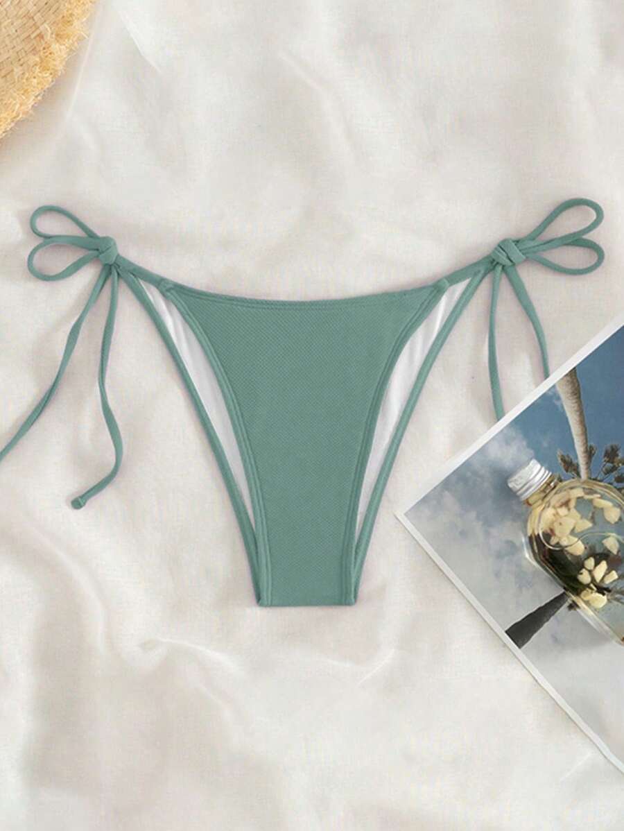 SHEIN Swim Women's Solid Color Sexy Bikini Bottom For Summer Beach - Green - View 1