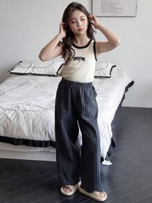 DAZY Tween Girl Geweven Geruite Casual Broek Huiskleding, Lente/Zomer, Terug naar School Kleding