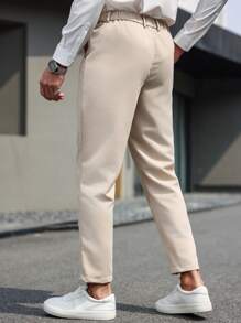 Manfinity Mode Plus Size Men's Casual Solid Color Pocket Straight-Leg Casual Dress Pants, Suitable For Commuting - Khaki - View 2