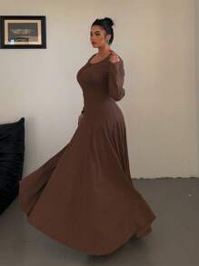 Flirla Solid Color Knitted Elegant Waist-Cinched A-Line Drape Skirt